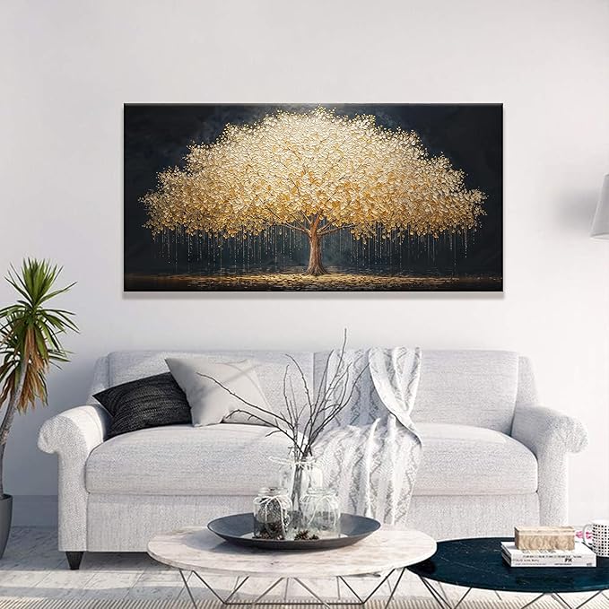 Wall Art Gold Tree Of Life Modern Wall Art Artwork Canvas Art Wall Decor Painting Gold Tree Pictures Abstract Wall Decor For Living Room Bedroom Dining Room Home Office Artwork Ready To Hang 24"X 48"