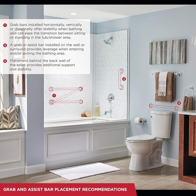 Delta Contemporary (1-Pack) Toilet Paper Holder w/ Assist Bar ADA Compliant Matte Black Bathroom Safety Handle | Wall Mount 300 lb Capacity, Balance, Handicap Grip 41550-BL