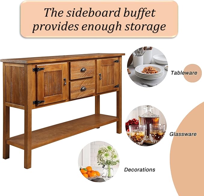 Solid Wood Farmhouse Console Table,Sofa Table with Storage Drawers and Shelves,Entryway Table for Entry Hallway Foyer,Fully Assembled (48" Brown)