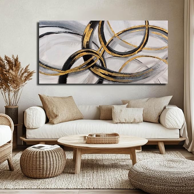 SOUGUAN Black Art Modern Art Picture for Bedroom Gray Abstract Oil Painting Home Decorations for Living Room Dining Room Office 24"x48"