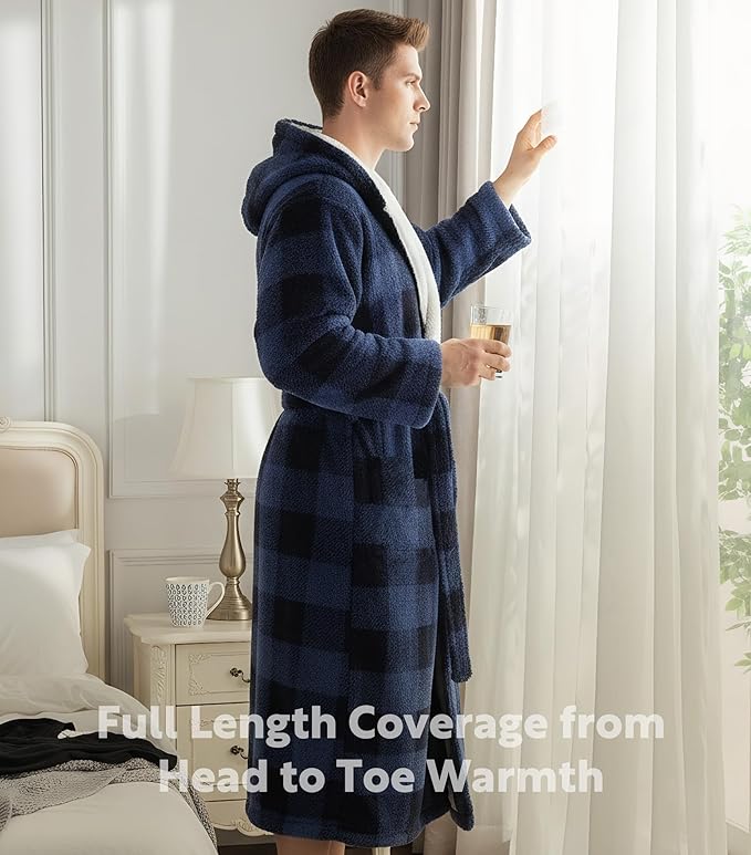 DAVID ARCHY Men's Soft Fleece Plush Robe Full Length Long Bathrobe
