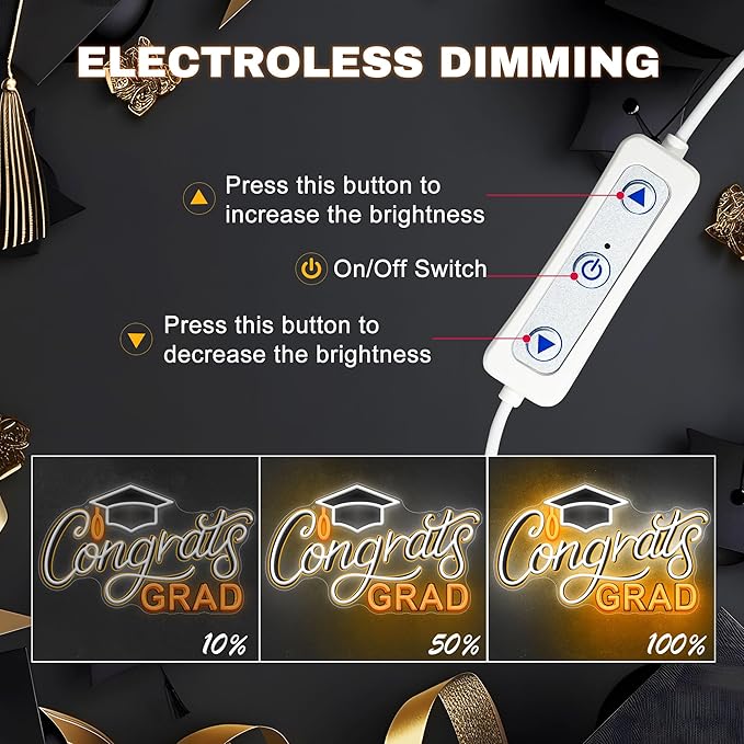 SELICOR Congrats Graduation Neon Sign with Cap - 15" x 8", Adjustable LED Light Up Sign for Prom Party, Photos, Class of 2025 Celebrations, Graduation Gift for Dorm Backdrop Room Decor