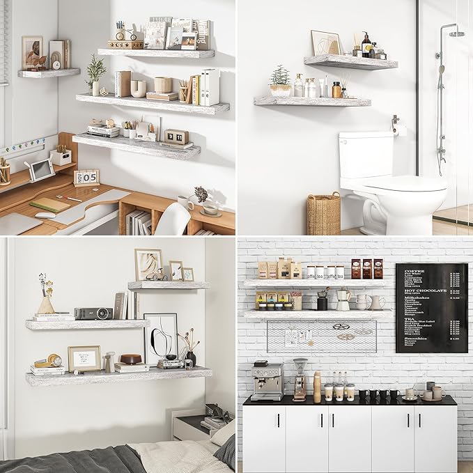 RICHFOCUS 31.5Inch Floating Shelves for Wall 2 Pack Shelves for Bedroom|Kitchen|Bathroom Wall Mounted Rustic Distressed Wood Floating Shelf with Invisible Brackets for Books|Storage|Decor, Rustic