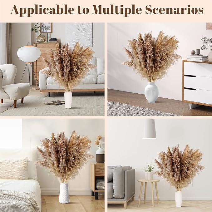 46" inch 11 Stems Natural Pampas Grass Tall Decor,Pompas Grass,Large Borwn Tall Pampas Grass for Floor Vase,Wedding Decorations,Party,Boho Home Decor,and Creating a Boho Ambiance