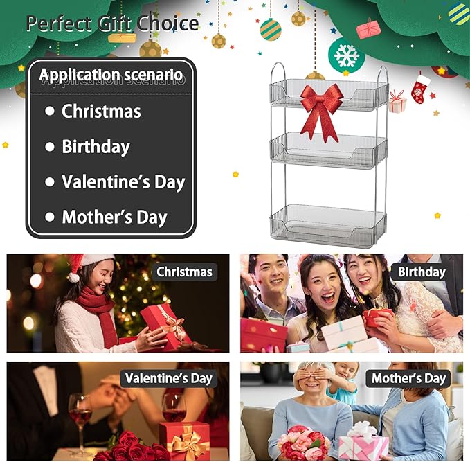 3-Tier Gray Countertop Storage - Bathroom & Kitchen Organizer, Cosmetics & Makeup Shelf, Spice Rack