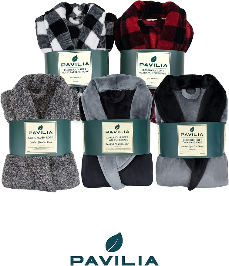 PAVILIA Mens Soft Robe, Plush Fluffy Fleece Bathrobe Men, Long Sherpa Shaggy Spa Robe