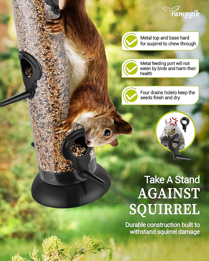 Bird Feeder Premium Hard Plastic for Wild Bird Feeders for Outdoors,Tube Bird Feeders for Outdoors Hanging,14 Inch 6 Port Black,Pack of 1