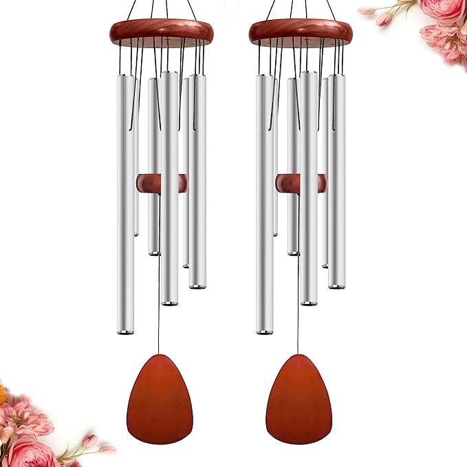 28" Wind Chime for Mothers Day, Decorative Wind Chimes for Outside, Memorial Windchimes Remembrance Gift for Women Mom Grandma, Metal Wind Chimes Outdoor Decor for Garden Patio Zen(Silver 2Pack)