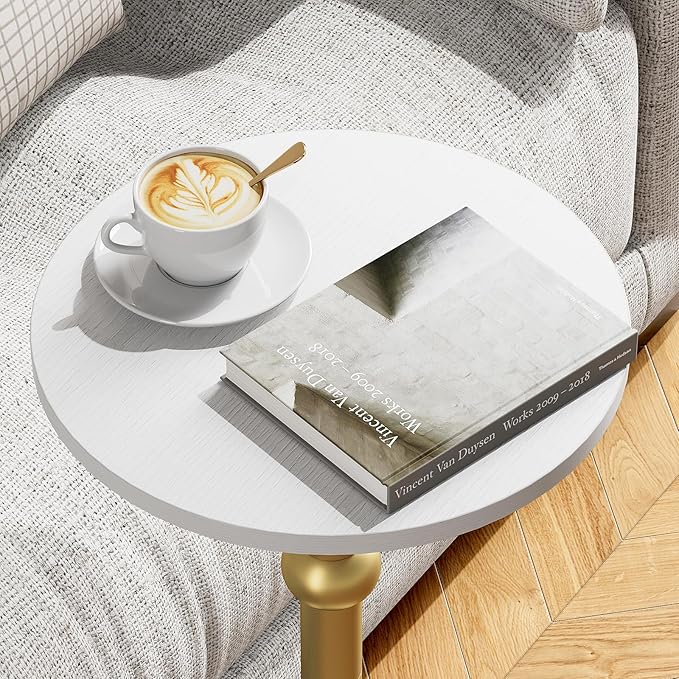 Drink Table, Small Round Side Table for Small Spaces, Modern Accent Round End Tables with Metal Leg, Thickened Wood Pedestal Coffee Tables for Living Room, Bedroom, Narrow Corners,Sofa Couch