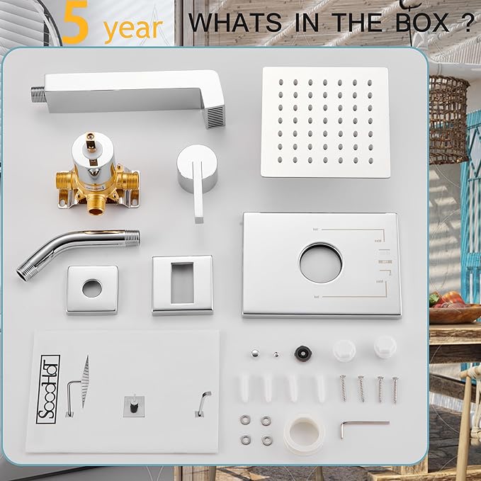 Shower Faucet Set, Tub Shower Faucet with 6-Inch Rainfall Shower Head and Tub Spout, Shower Tub Faucet Set Complete (Included Shower Valve), Tub Shower Trim Kit, Polished Chrome