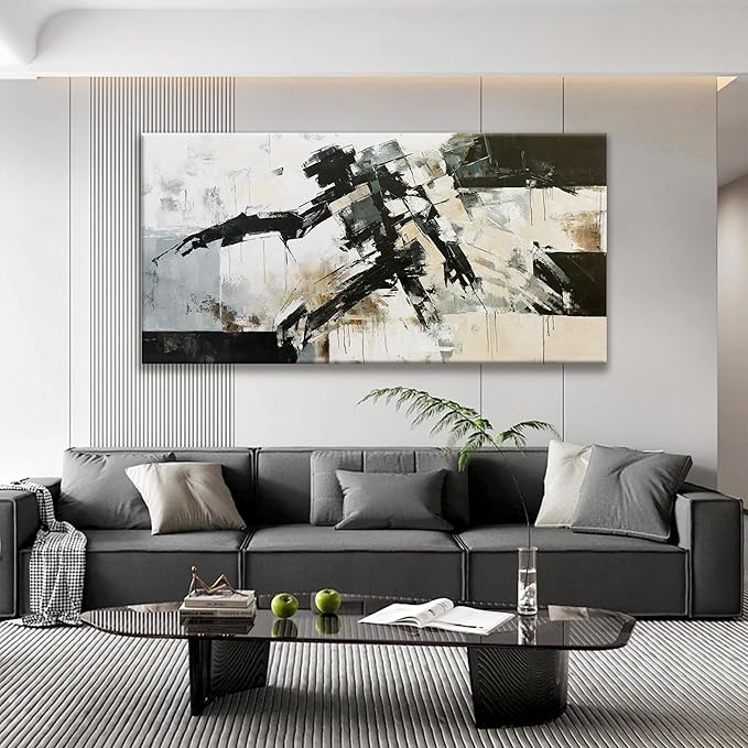 TAIJXAGSG Large Wall Art For Living Room Cool Robot Modern Minimalist Abstract Wall Art Canvas Painting Prints Black White Canvas Art Wall Decor Picture For Bedroom Office Home Wall Decor 29"X58"