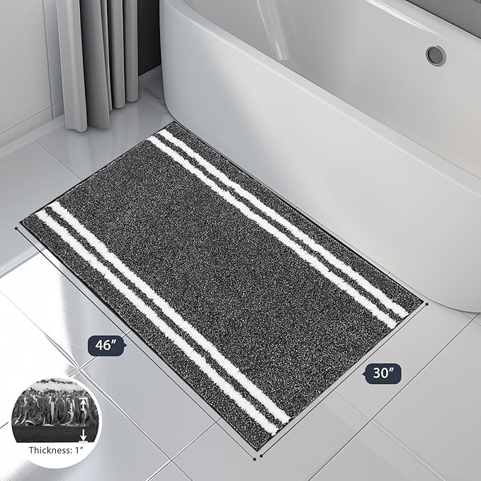 PURRUGS Bathroom Rug Non-Slip Machine Washable 30" x 46", Super Absorbent and Quick Dry Shaggy Microfiber Bath Mat, Extra Soft and Plush Bath Rug for Bathtub, Shower and Sink, Charcoal