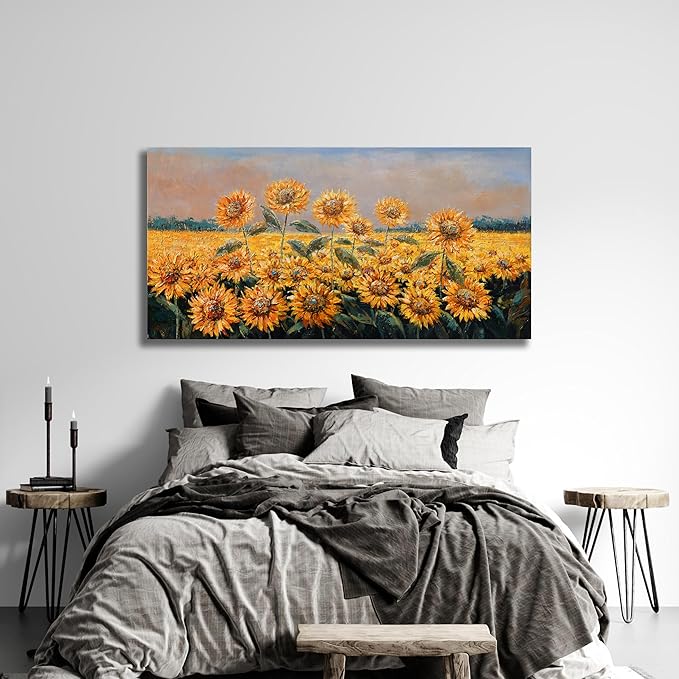 Yuaxker Large Sunflower Wall Decor Yellow Aesthetic Floral Canvas Painting Unique Flower Printed Wall Art Artwork for Living Room Bedroom Dining Room Office Home Decor 30x60inch