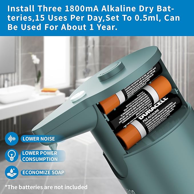 Automatic Soap Dispenser Touchless, Modern, Kitchen & Bathroom, Hands-Free, Adjustable Volume, Long Battery Life, Compatible with Thick & Thin Soap, Easy for Toddlers, Clog-Free, Green