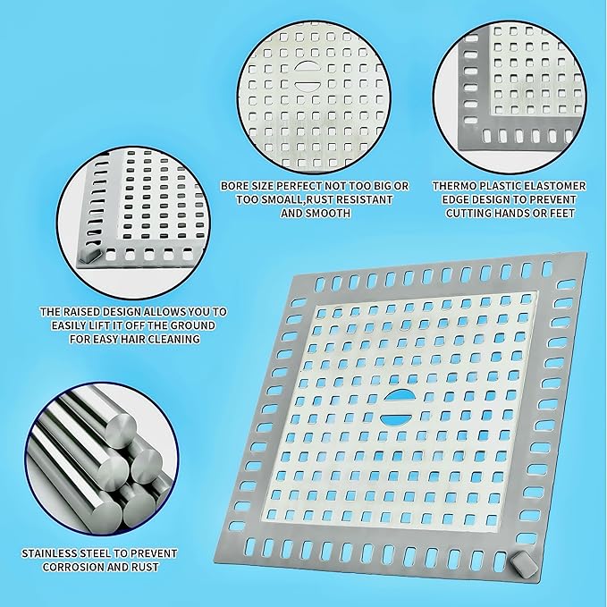 Shower Drain Hair Catcher,2Pcs,4.72'',Flat Drain Hair Catcher,Shower Drain Cover/Filter, Bathroom/Kitchen Sink Drain Strainer,Stainless Steel and TPE