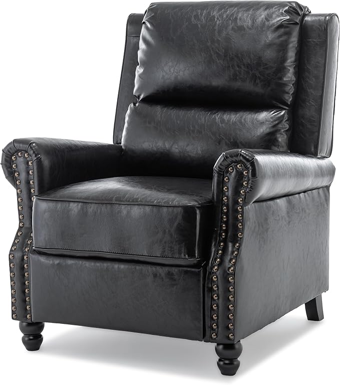 UIXE Pushback Recliner Chairs Set of 2, PU Leather Armchair Push Back Accent Chair, Rivet Trim Club Chair Home Theater Overstuffed Single Sofa Reading Seat for Living Room, Black