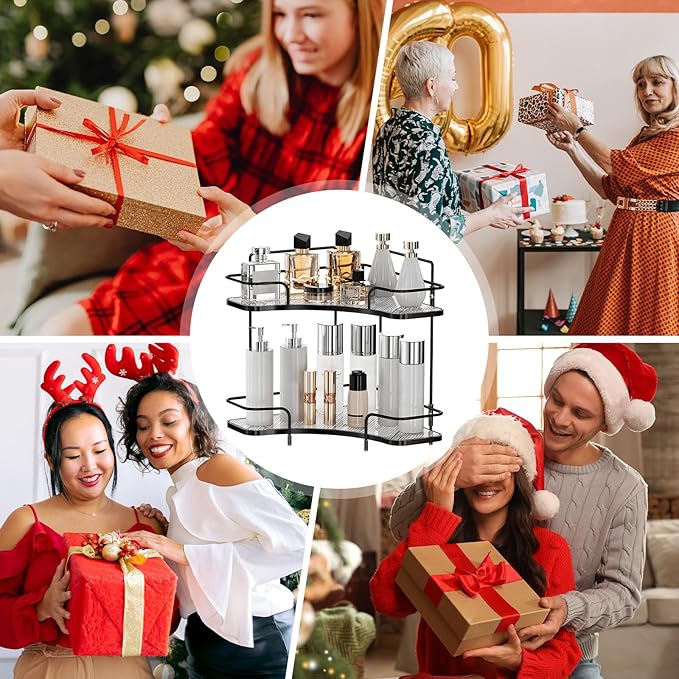 Seoneiro 2 Tier Corner Bathroom Counter Organizer, Cosmetic Skincare Organizer, Bathroom Countertop Perfume Tray Vanity Organizer, Kitchen Spice Corner Storage Shelf