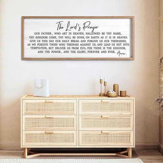 Our Father Prayer Bible Verse Framed Wall Art, 40''×15'' Rustic Religious Christian Lords Prayer Sign for God Jesus Christ Prayer, Horizontal Holy Inspirational Catholic Scripture Decor