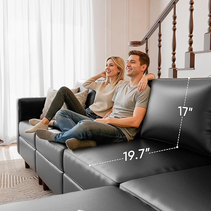 ABCASA Oversized 145.5" Faux Leather Modular Sectional Sofa, Modern Large 12 Seater U Shaped Couch with Storage Seat with Reversible Chaise Deep Seat for Living Room DIY Combination - Black