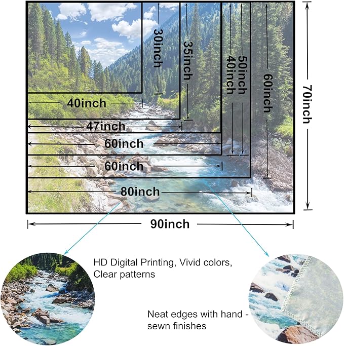 Nature Forest Mountain Tapestry Green Pine Tree Stream Tapestry White Clouds Flowing River Valley Landscape Scenery Tapestries Wall Hanging for Bedroom Dorm Living Room Office Classroom 80 x 60 Inch