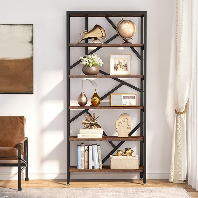 Tribesigns 71 Inch Industrial Bookshelf, 6 Shelf Etagere Bookcase, Free Standing Open Book Shelves Storage Display Shelf, Wood Shelving Units Organizer Rack for Bedroom Home Office Living Room