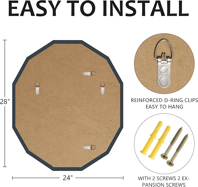 Bathroom Mirrors for Over Sink, Round Frameless Mirrors for Wall, 24x28 Inch Beveled Bathroom Mirror, Bathroom Vanity Circle Mirror for Bedroom Living Room Entryway Home Decor