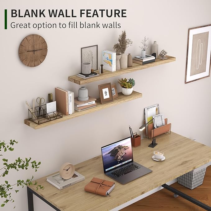 Wood Floating Shelves for Wall Set of 2, 48 Inch Wide Rustic Wooden Floating Shelves, Invisible Wall Mounted Display for Living Room Bedroom Kitchen Bathroom Office, Carbonized Black