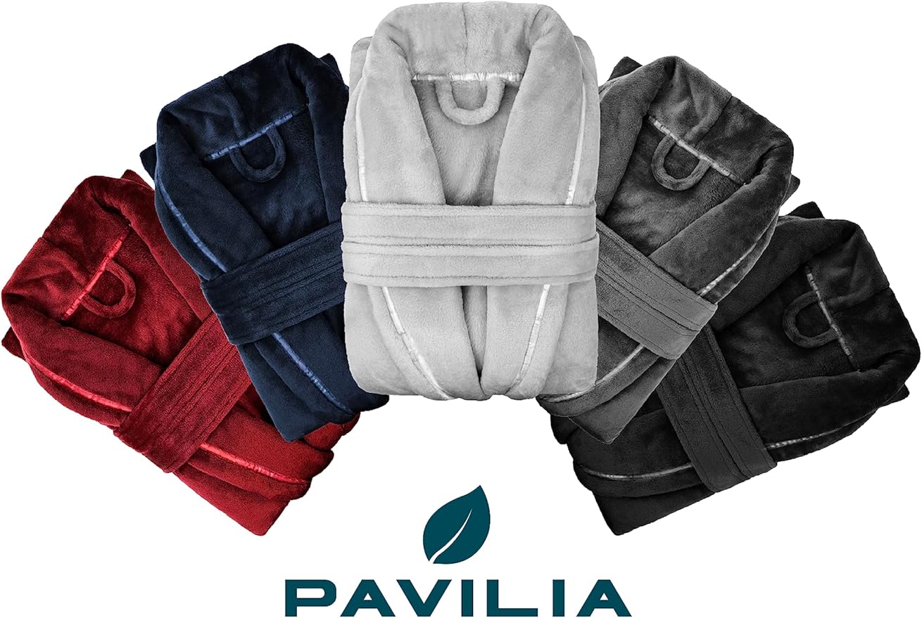 PAVILIA Mens Soft Robe | Warm Fleece Robes for Men, Soft Spa Bathrobe with Shawl Collar and Pockets