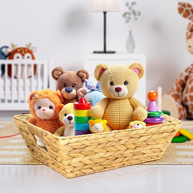 Set of 2 Snack Baskets, Wicker Snack Basket Organizer for Office, Small Wicker Baskets with Handles, (2 Medium Basket)