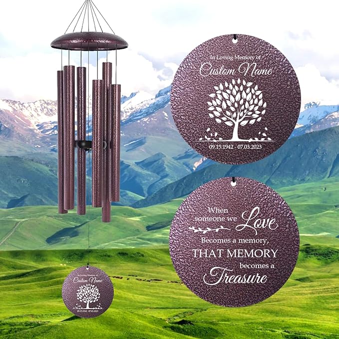 ASTARIN 36" Large Deep Tone Personalized Sympathy Wind Chimes, Memorial Wind Chime for Loss of Mother Father Loved One, Tree of Life Bereavement Gifts Decor Outdoor Patio Garden(Produced in USA)