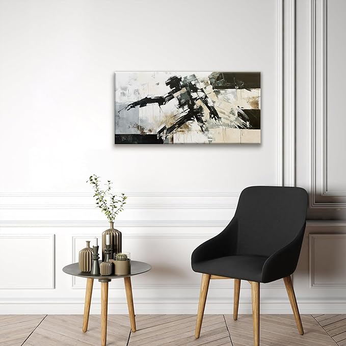 TAIJXAGSG Abstract Wall Art Minimalist Abstract Art Painting Cool Black Robot Modern Canvas Art Wall Decor Picture For Bedroom Office Home Wall Decor 20"X40"Ready To Hang