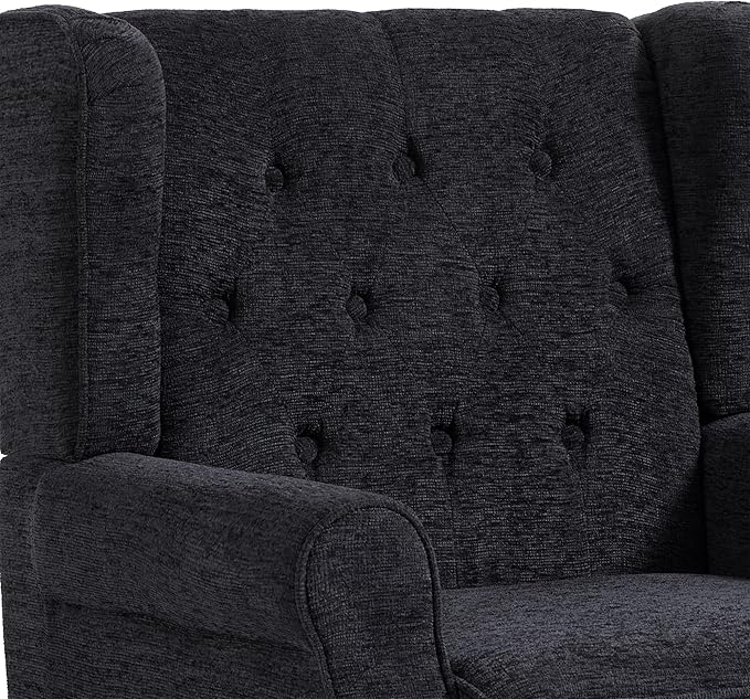 UIXE High Back Accent Chairs Set of 2, Upholstered Armchair in Fabric, Retro Wingback Arm Chair for Living Room, Comfy Single Sofa Bedroom Reading Seat with Solid Wood Legs - Black Blue