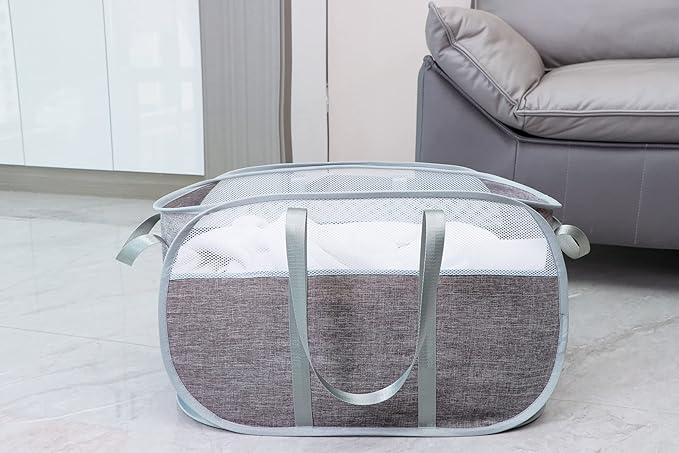 Pop Up Laundry Hamper,with Durable Handles collapsible laundry basket,Easy to Open and Fold for college Dorm,kids room,travel (Gray)…