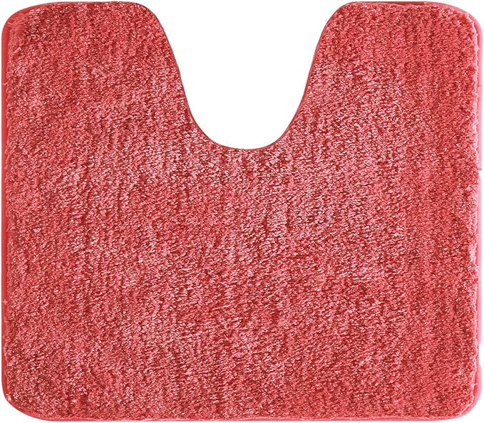 Suchtale Contour Rug Non Slip Bath Mat Water Absorbent Soft Microfiber Shaggy Bath Mat Machine Washable Thick Plush U Shape Toilet Rug (20 x 24, Living Coral)