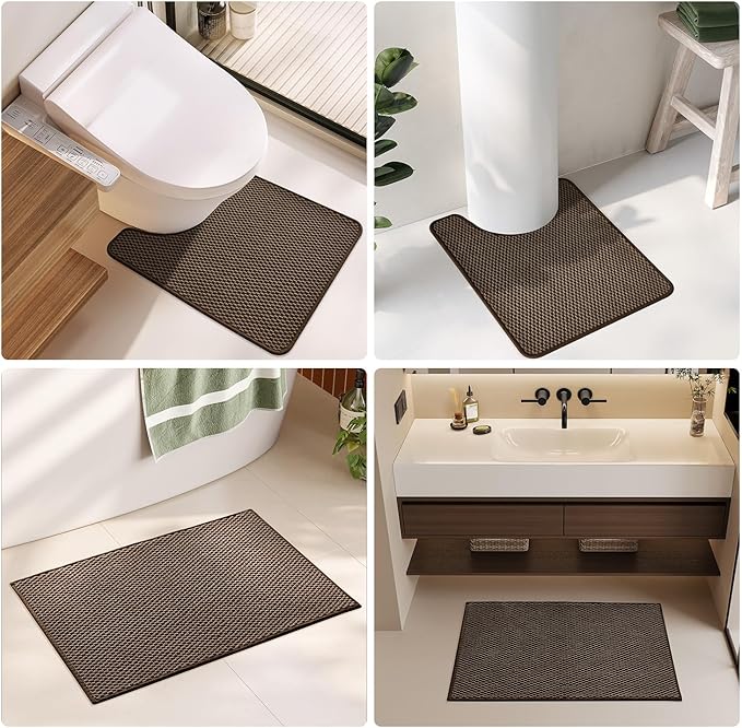 Bathroom Runner Rug, Long Bath Mat Washable Thin Quick Dry Low Pile Bathroom Runner Rugs 24 x 60 Non Slip, Brown 24"x60"