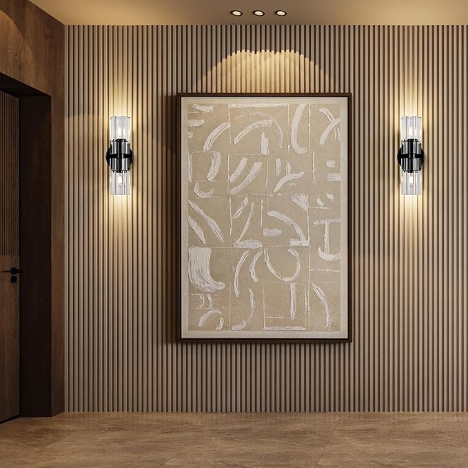 Black Crystal Wall Sconces Set of Two, Wall Sconce Set of 2, Black Sconces Wall Lighting with K9 Crystal Lampshade, Wall Lights for Bedroom Living Room Bathroom Hallway