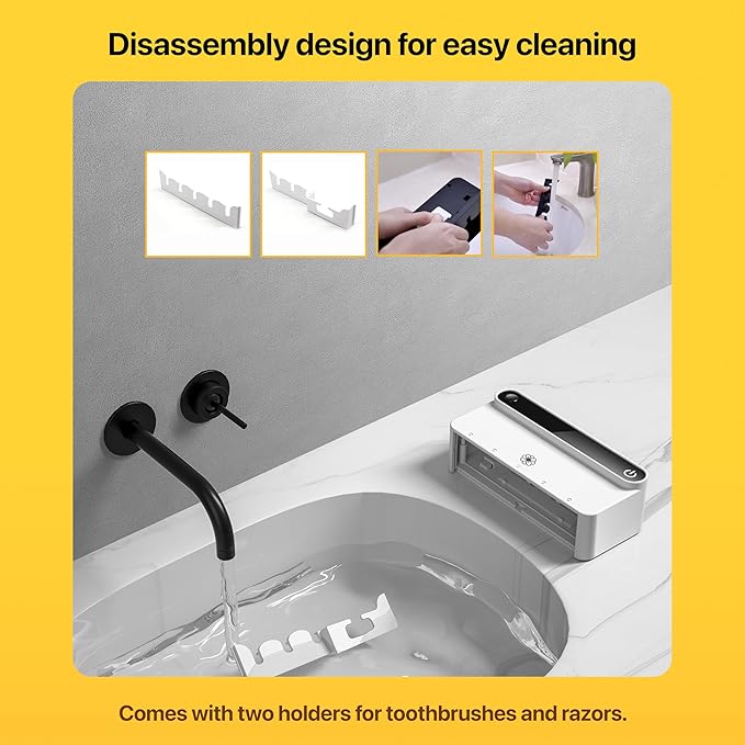 Bloom Wall Toothbrush Holder for Bathrooms, Toothbrush Sanitizer, Strong 3M Adhesive, Time Display, Long-Lasting Charge, 5 Slots for Any Size Toothbrush, Black