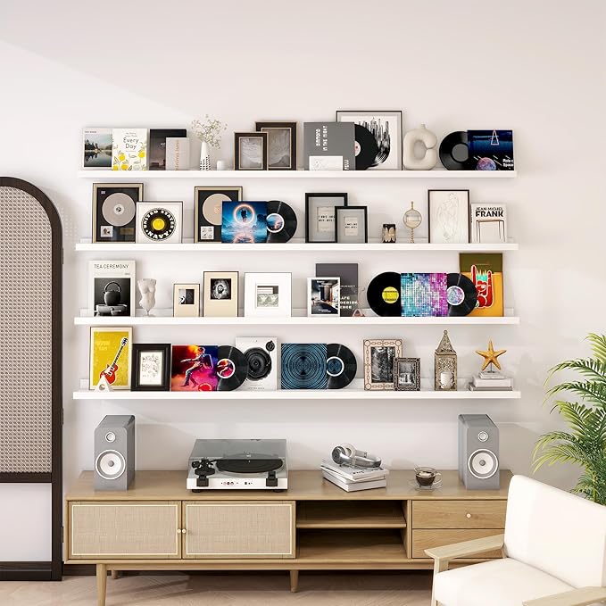 Picture Ledge Shelf for Wall, 72 inch Nursery Book Shelves 4 Packs, Large Long Floating Ledge Shelves for Kid's Room Bedroom Bathroom Living Room Photo Frames Office Nursery Wall Decor, White