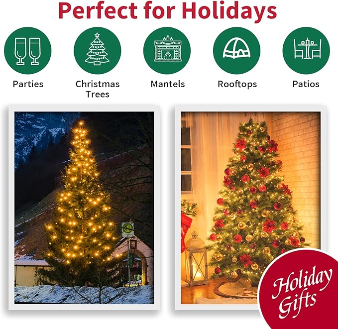 Yellow Wide Angle LED String Lights, 64.8 Ft 300 Count, Pack of 3 Strands 21.9 Ft 100 Lights UL Certified Commercial Grade Green Wire 5mm Holiday String Light