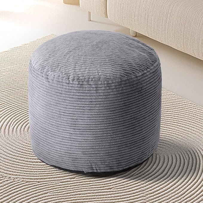 Dual-Size Corduroy Footrest with Hidden Zipper – Ergonomic Memory Foam Ottoman Poufs for Office Desks, Couches & Delicate Floors, Dark Gray 20"x 15"