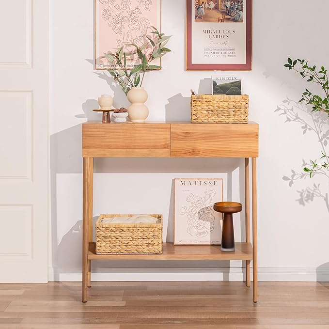 StorageWorks Wicker Storage Baskets, Large and Small Baskets, Handwoven Water Hyacinth Basket for Organizing, Decorative Organizers with Built-in Handles, Set of 2