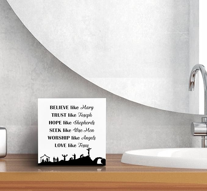 SRADMO Christian Signs for Home Decor, Inspirational Bible Verse Wood Box Sign Desk Decor, Bible Verse Decor, Christian Theme Wooden Block Box Sign Decoration for Home Office Shelf Table Decor