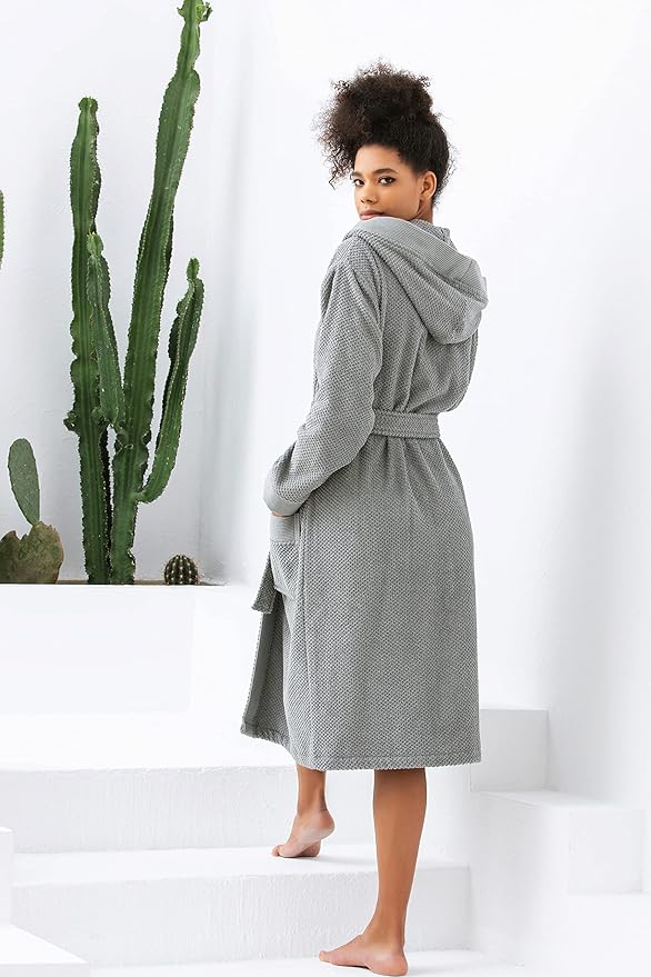 Organic Turkish Cotton Terry Hooded Kimono Bathrobe, Robe for Women