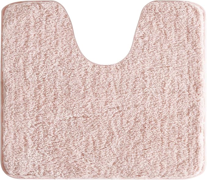Suchtale Bathroom Contour Rug Non Slip Bath Mat Water Absorbent Soft Microfiber Shaggy Bathroom Mat Machine Washable Bath Rug for Bathroom Thick Plush U Shape Toilet Rug (20 x 24, Dusty Pink)