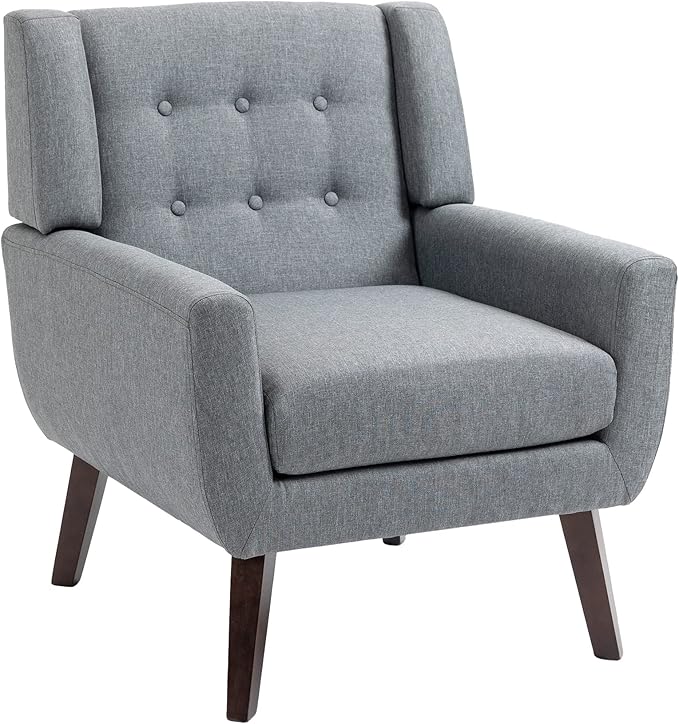 UIXE Accent Chair, Modern Upholstered Armchair in Fabric for Living Room, Comfy Club Arm Chairs Single Sofa Button Tufted Bedroom Reading Seat - Gray, Set of 4