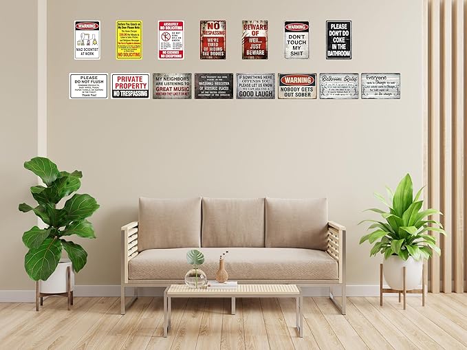 Vintage Tin Sign Retro Metal Funny No Trespassing Signs for Home Decor Stylish Wall Art Plaques Gift for Bathroom Kitchen and Gothic Wall Decor in Every Room 12x8 in