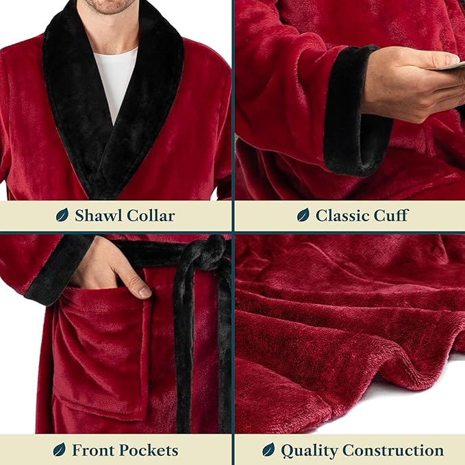 PAVILIA Mens Soft Robe Bathrobe for Men, Lightweight Fleece Male Robe Long Bath Shower Spa