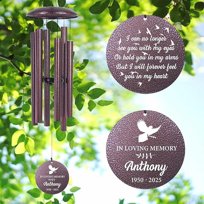 ASTARIN Large Engraving Wind Chime Memorial, Personalized Windchimes in Memory of a Loved One, Loss of Mother Lover Sympathy Gifts, Remembrance Gift for Loss Wife Husband(Produced in USA)