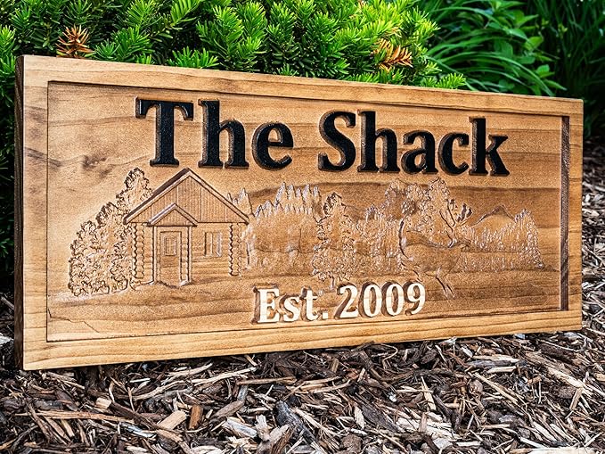 Personalized Cabin Sign | Custom Wood | Rustic Cabin Decor | Personalized Man Cave | Established Gift | Camper & Lake House Sign | Cottage Plaque | Wooden Wall Décor | Deer Home