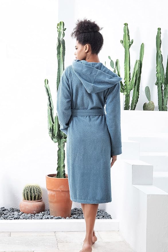 Organic Turkish Cotton Terry Hooded Kimono Bathrobe, Robe for Women